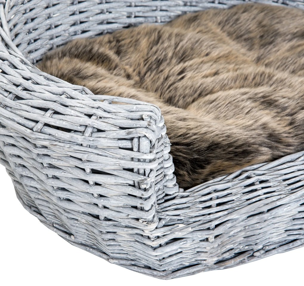 PawHut Cama para Cães de Vime Cama de Vime para Gatos Cães com Almofad