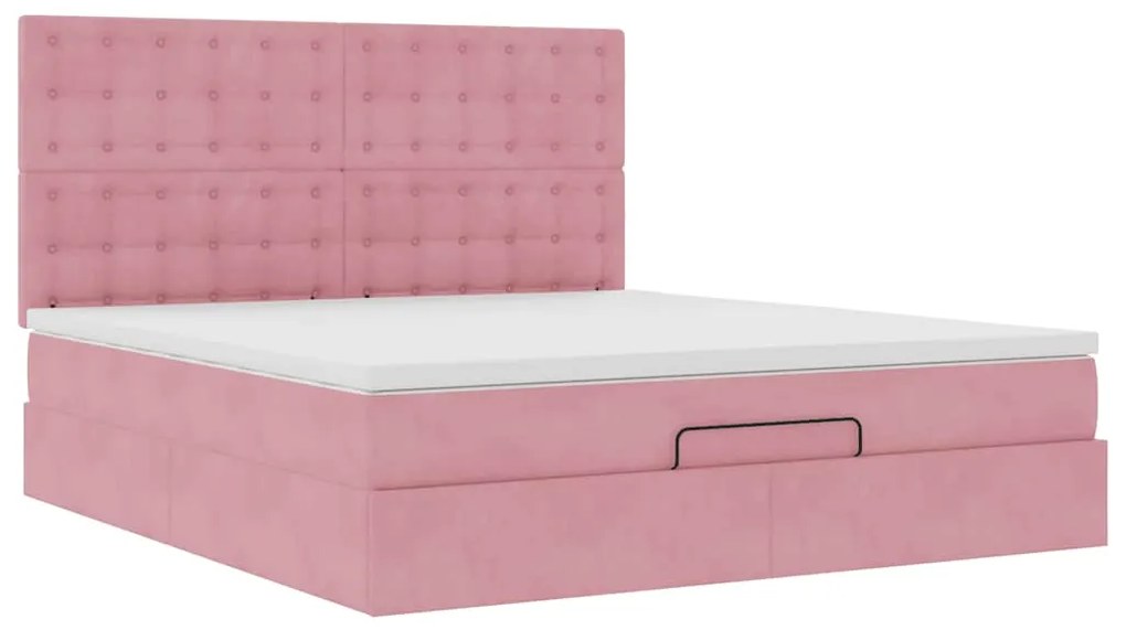 Estrutura de cama otomana com colchões 180x200 cm veludo rosa