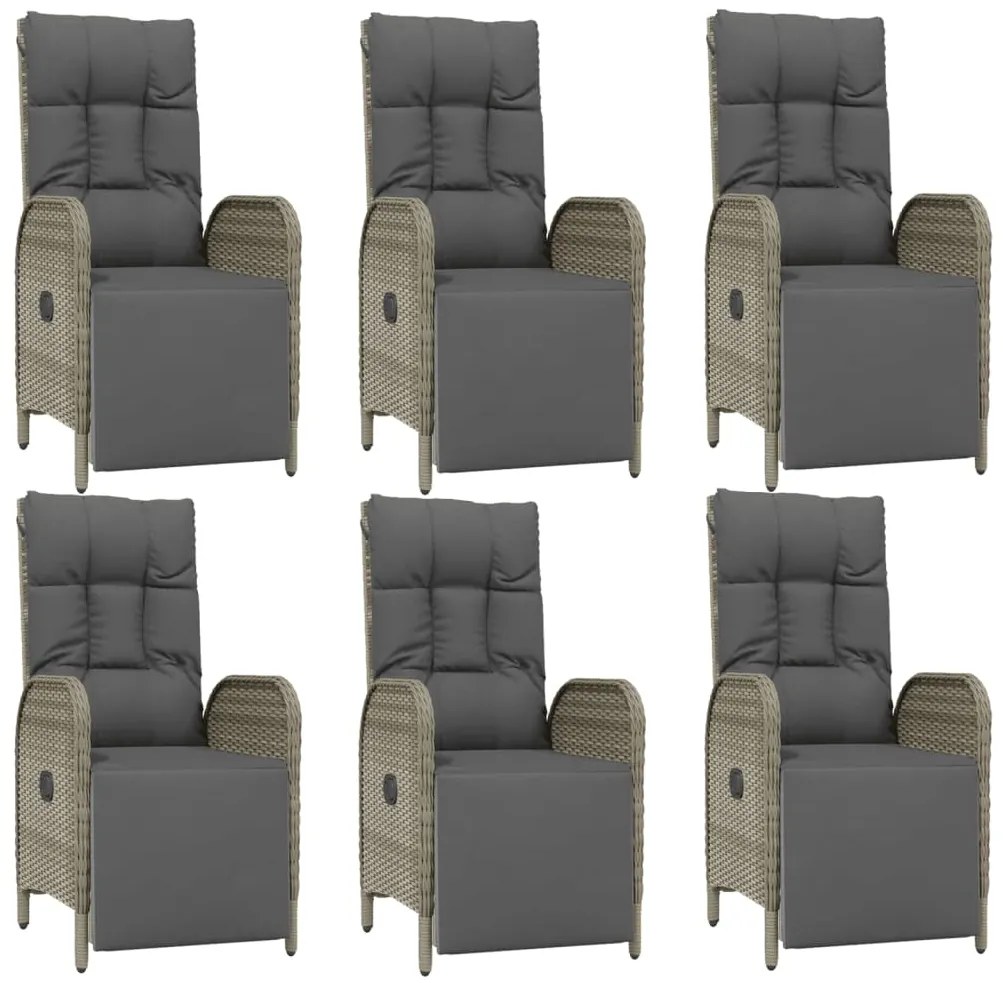 7 pcs conjunto de jantar p/ jardim c/ almofadões vime PE cinza