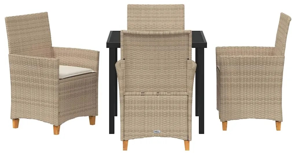 Conjunto de Jantar de Jardim com 5 Peças e Almofadas Bege em Rattan Si