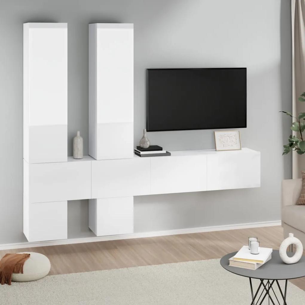 Móvel de TV de parede madeira processada branco brilhante