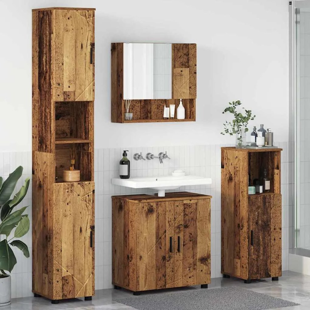 vidaXL Conjunto de Móveis para Banheiro com porta 4 pcs Madeira antiga