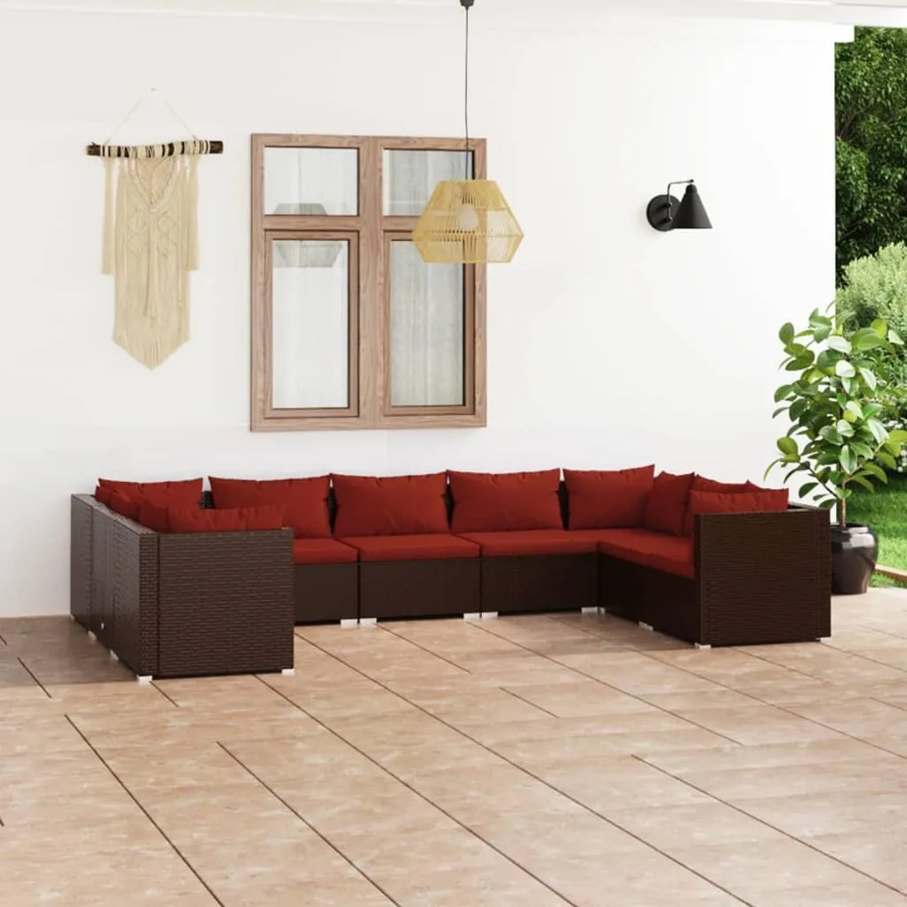 vidaXL 9 pcs conjunto lounge jardim c/ almofadões vime PE castanho