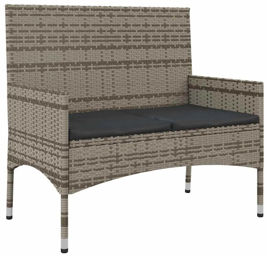 4 pcs conjunto lounge de jardim c/ almofadões vime PE cinzento