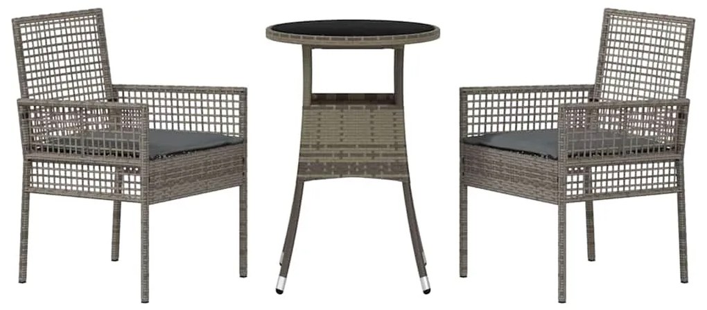 Conjunto de Jantar de Jardim 3 Peças Cinzento em Polirattan