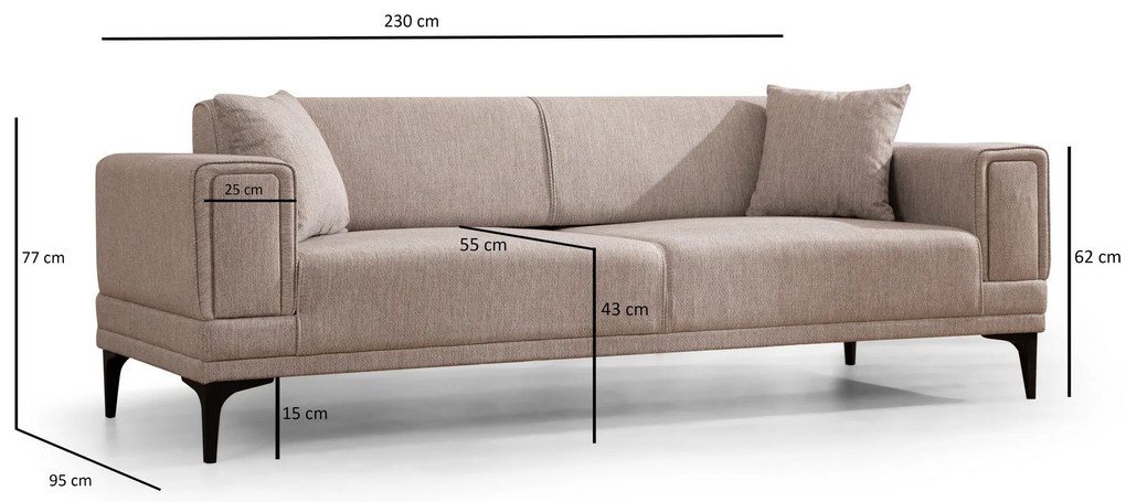 Sofá-cama 3 Lugares Horizon – Castanho Claro – 230x95x77 cm