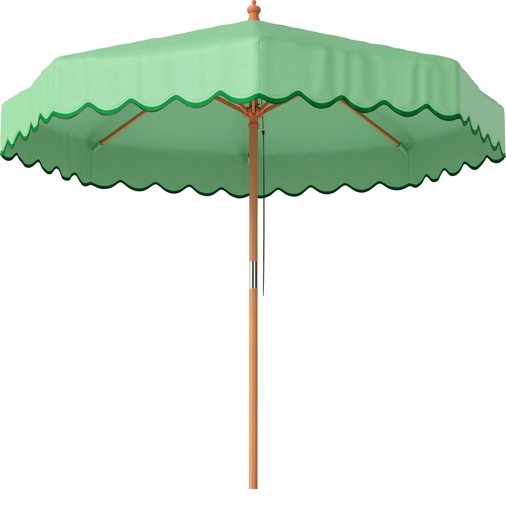 Outsunny Guarda-sol de Jardim Redondo com Volantes Retro Chic Aspeto Madeira Proteção Solar UV 230 cm Verde Claro | Aosom Portugal