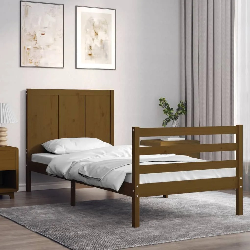 vidaXL Estrutura cama solteiro c/cabeceira madeira maciça castanho-mel