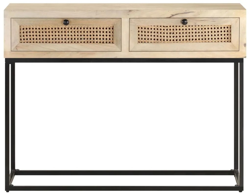 Mesa consola 100x35x76 cm mangueira maciça e palha natural