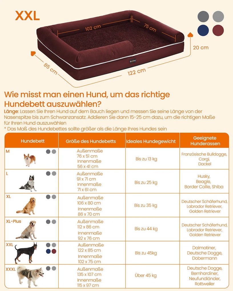 Cama ortopédica para cães com almofada amovível 120 x 85 x 20 cm vermelho baga