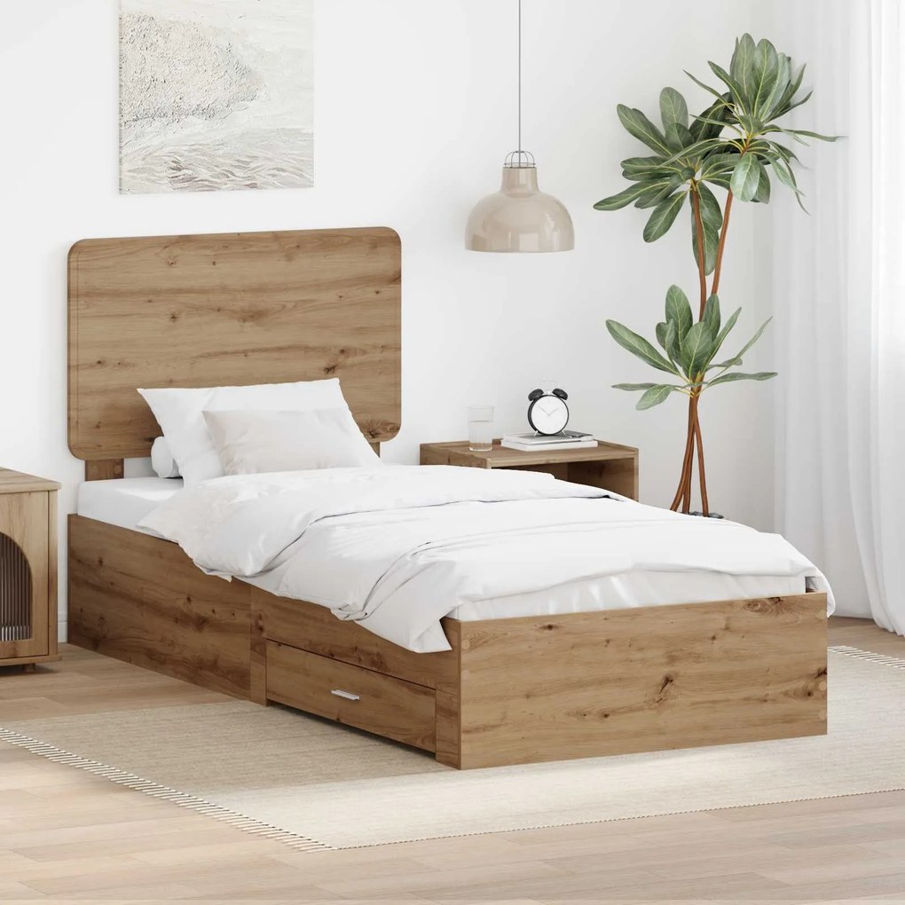 vidaXL Estrutura da Cama com cabeceira Carvalho Artesanal 90 x 200 cm