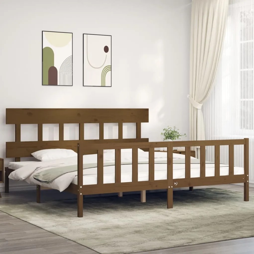 vidaXL Estrutura cama c/ cabeceira 200x200cm maciço castanho-mel