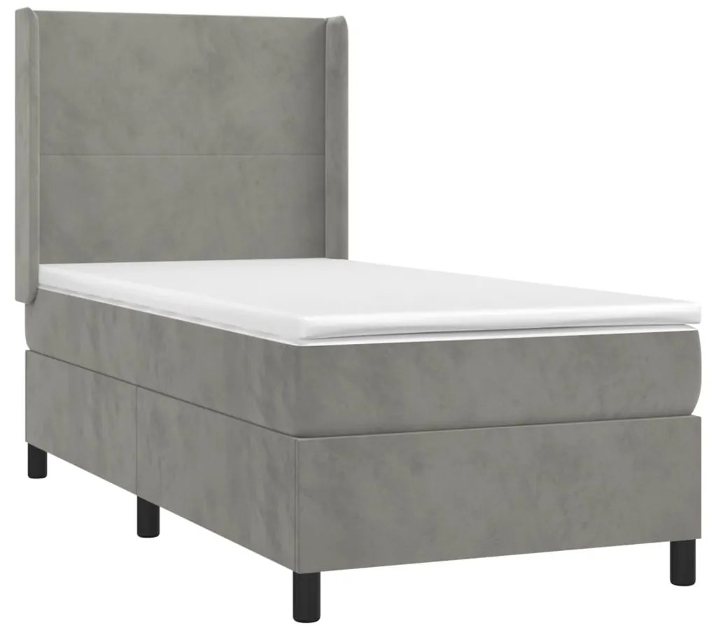 Cama box spring c/ colchão/LED 80x200 cm veludo cinzento-claro