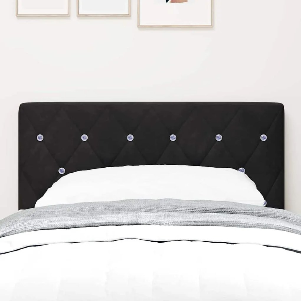 Cabeceira LED com botão de cristal, estofada em veludo preto de 80 cm