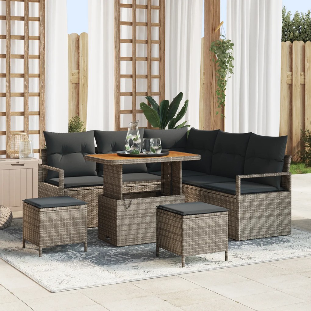 Conjunto de Sofá de Jardim vidaXL 8 Peças com Almofadas Cinza Rattan P