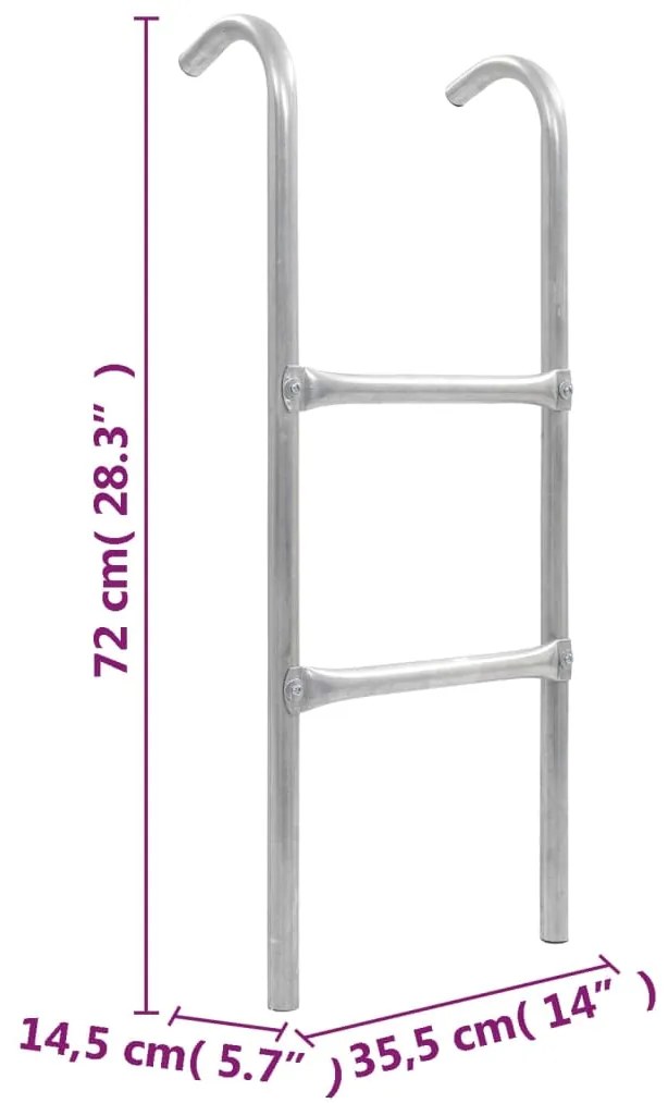 Escada de 2 degraus para trampolim 72 cm aço prateado (adequado para 6