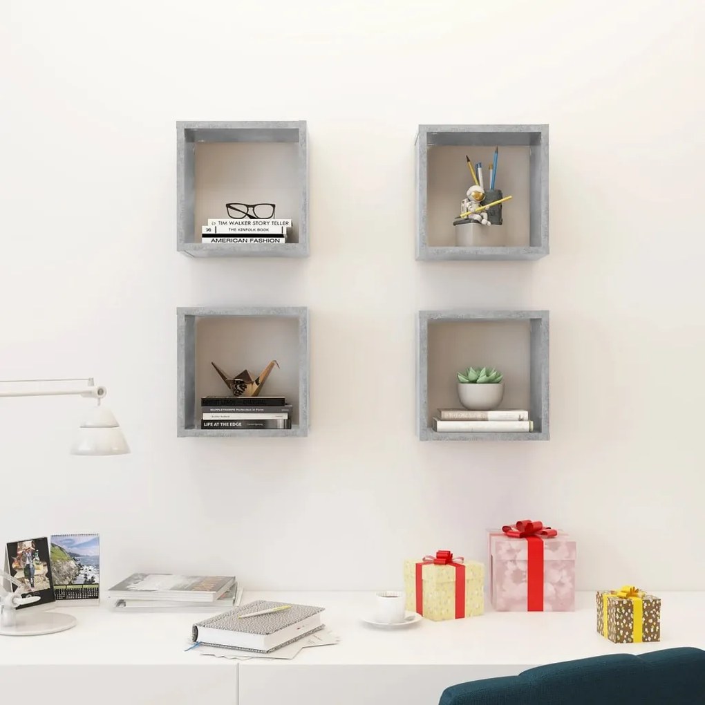 Prateleiras parede forma de cubo 4pcs 26x15x26 cm cinza cimento