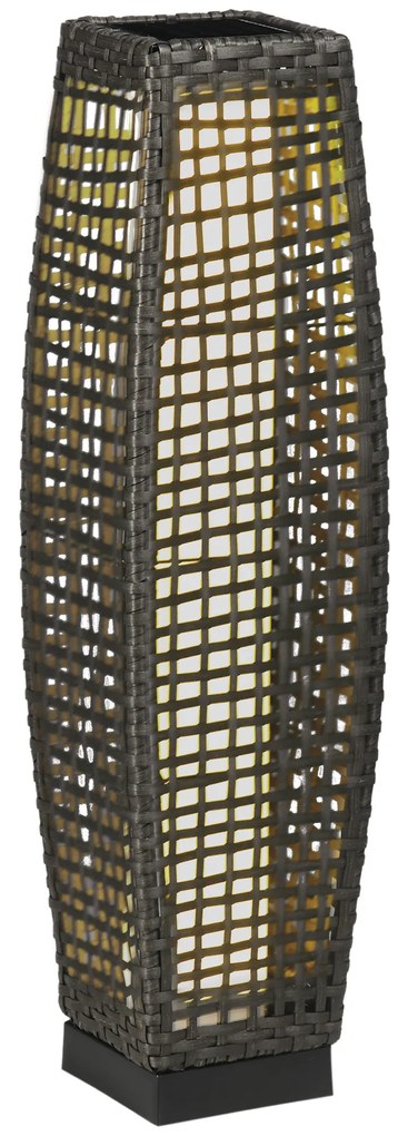Outsunny Candeeiro de Jardim de Vime Sintético Candeeiro Solar de Exterior com Luzes LED Ligar/Desligar Automático para Varanda Pátio 21x21x78cm Cinza