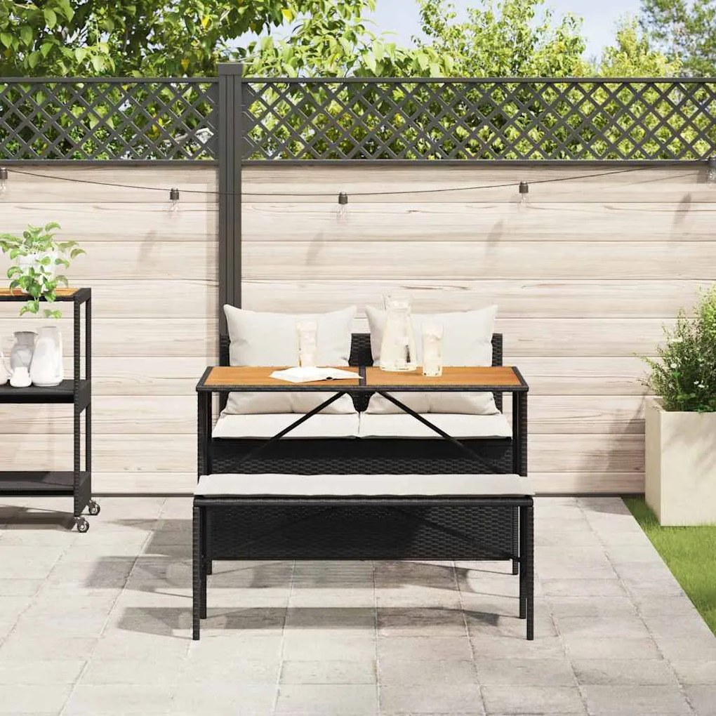 3 pcs conjunto de jantar p/ jardim c/ almofadões vime PE preto