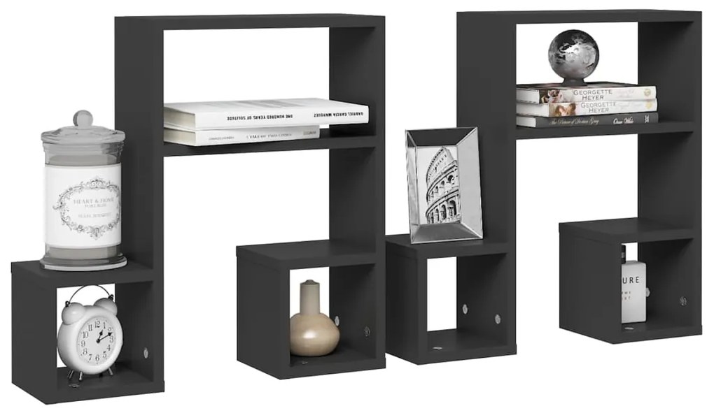 Estantes de parede 2 pcs derivados de madeira cinzento