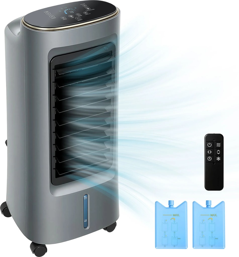 HOMCOM Resfriador de ar móvel 4 em 1 umidificador purificador ventilador, oscilação 90°, 4 velocidades, 3 modos, cinza | Aosom Portugal