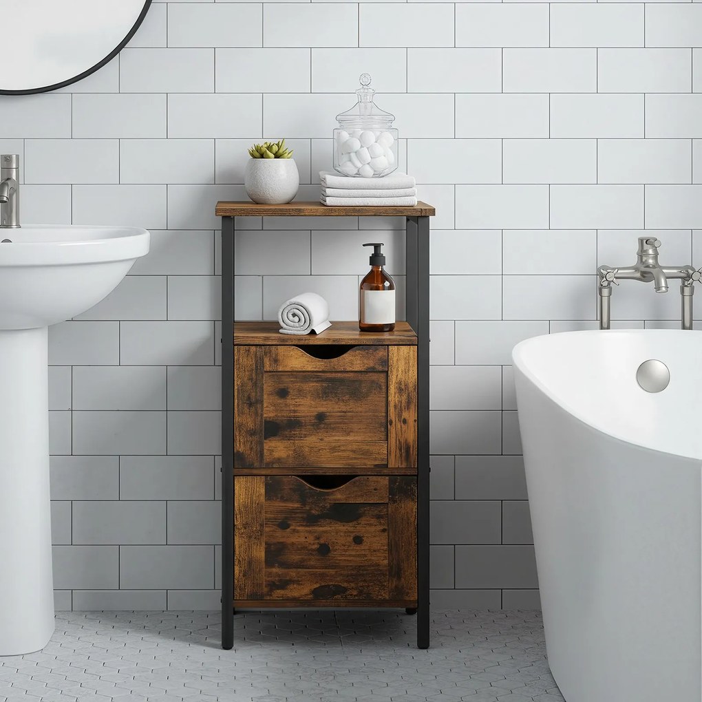 Armário de arrumação com 2 gavetas 30 x 30 x 80 cm castanho-preto