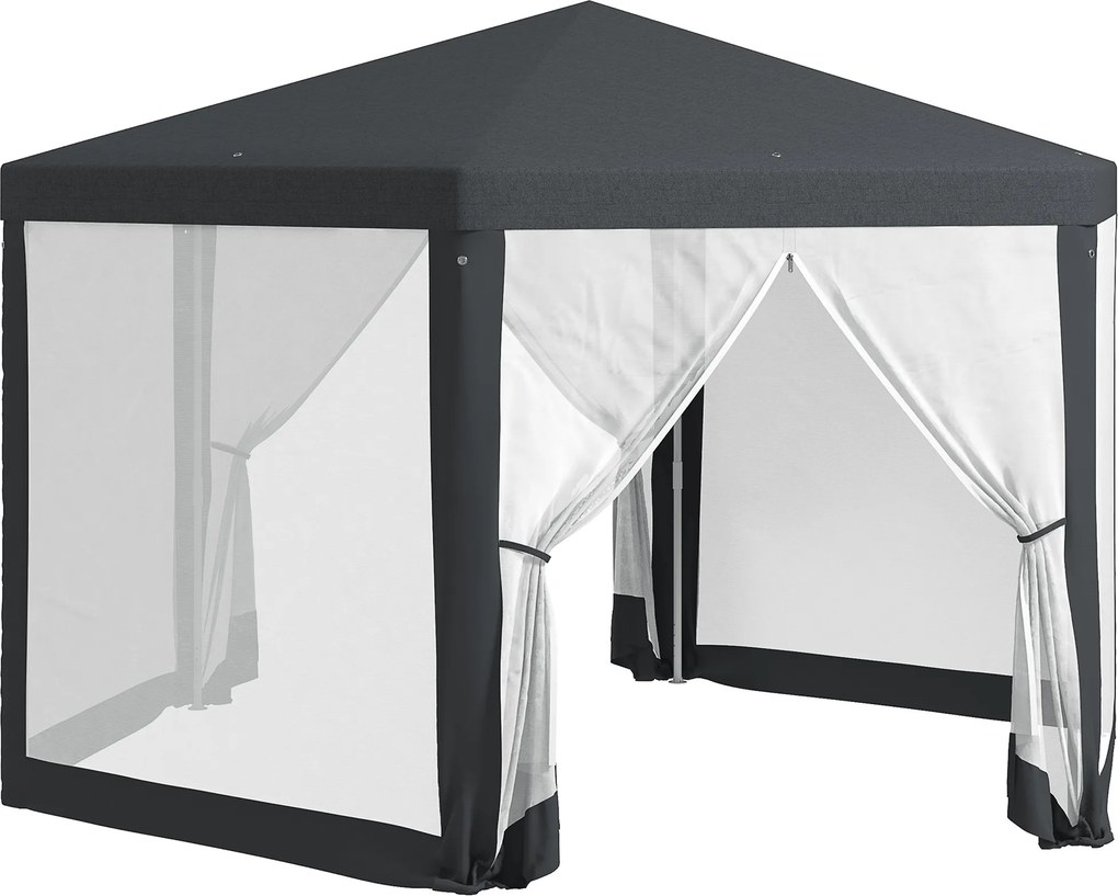Outsunny Pavilhão de jardim, hexagonal, cortinas de rede, estrutura metálica, 3,94x3,412x2,5m, Cinza escuro | Aosom Portugal
