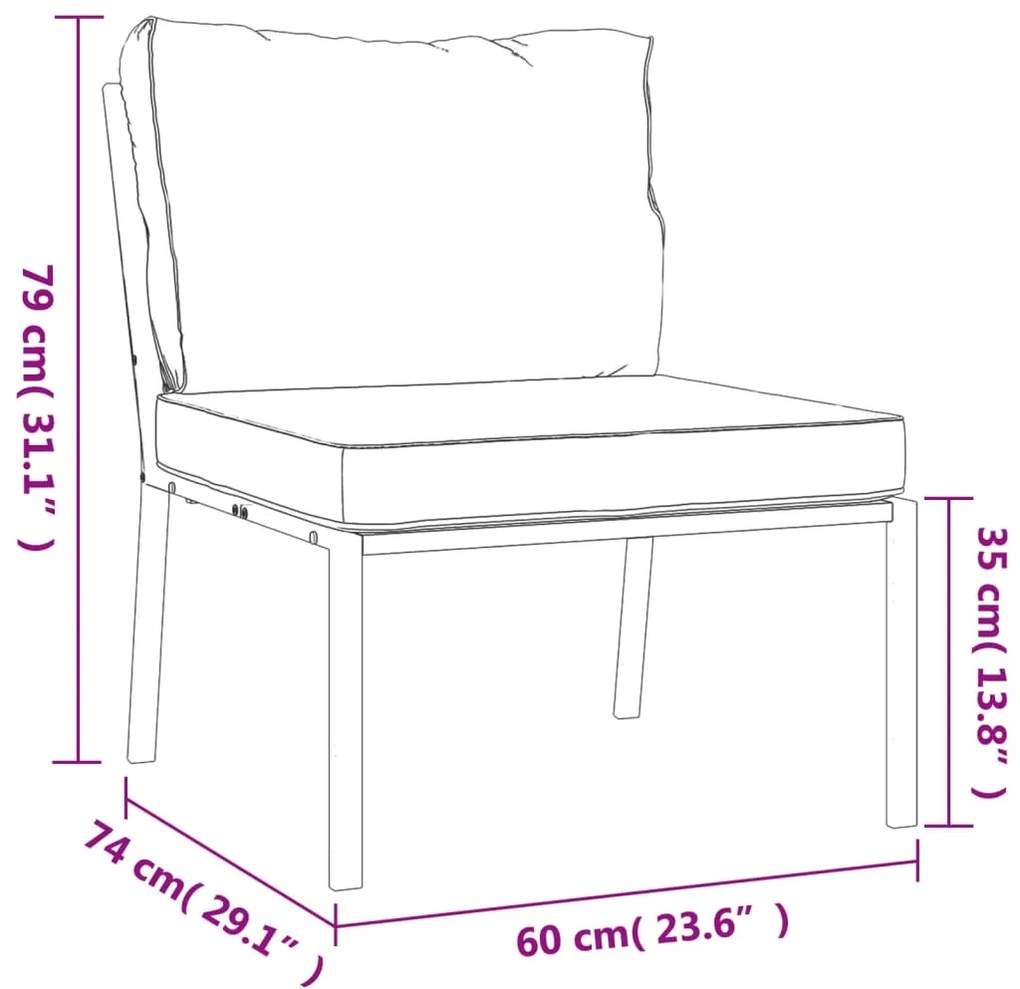 Cadeiras de jardim c/ almofadões cinzentos 2 pcs 60x74x79cm aço