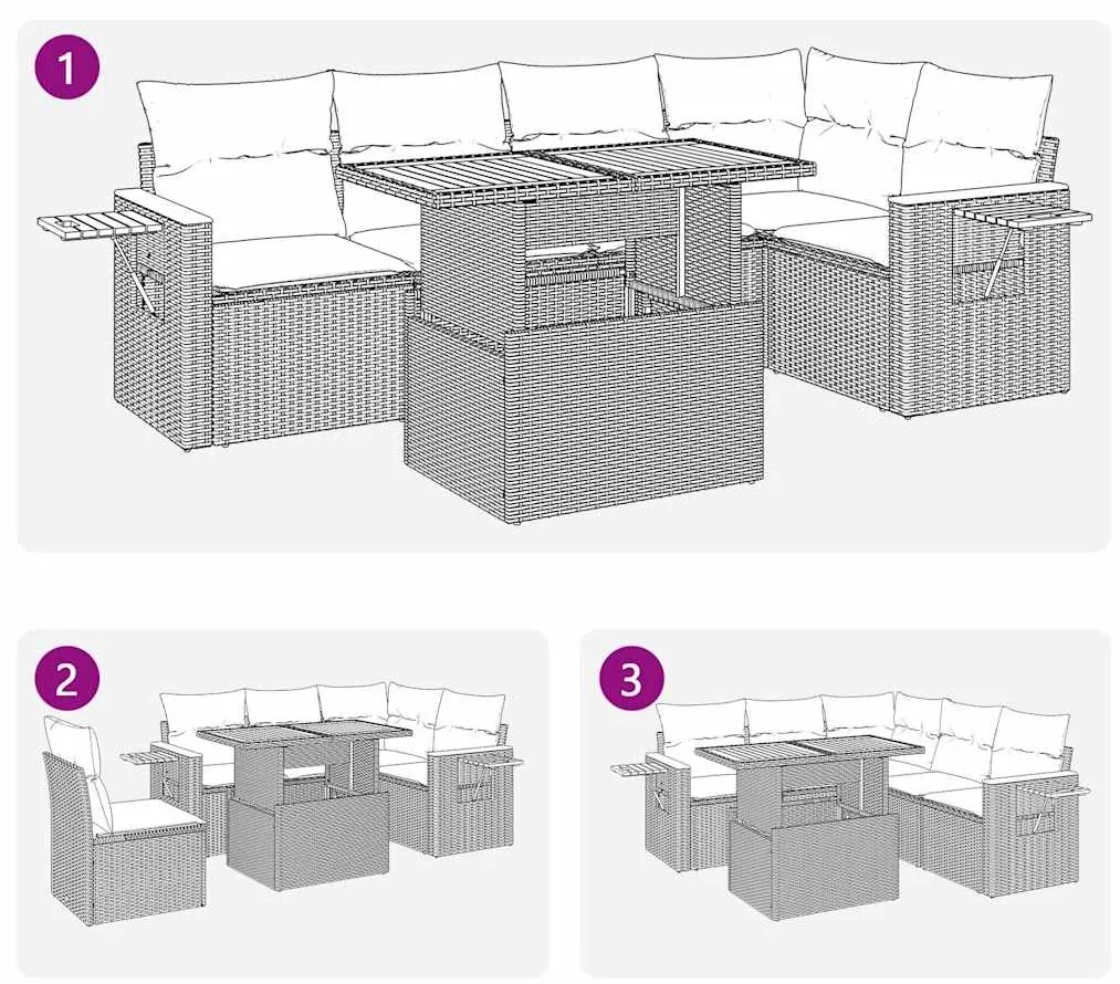 5 pcs conj. sofás p/ jardim c/ almofadões vime PE/acácia bege