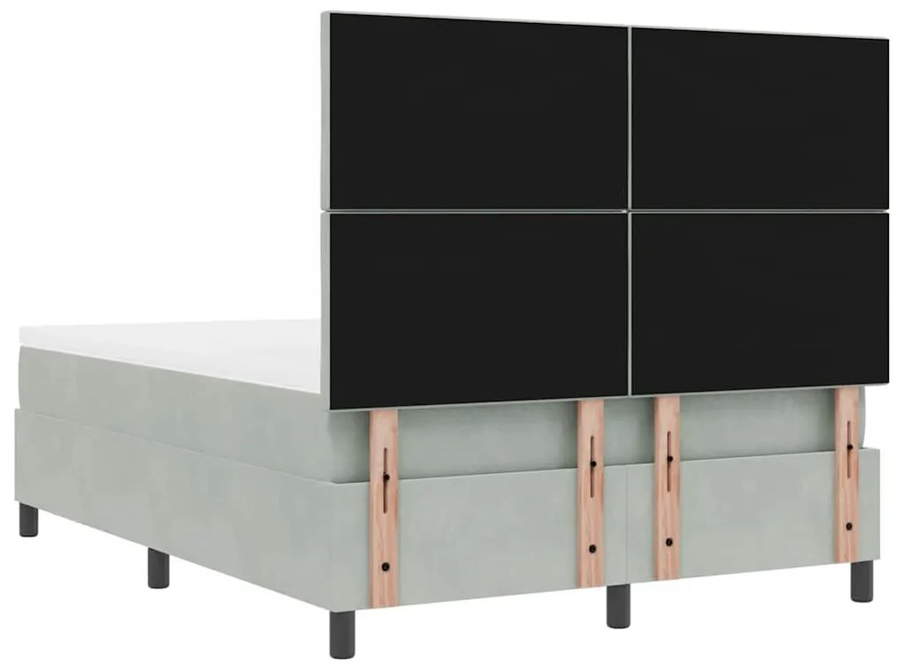 Cama Box Spring com Colchão &amp; Banco Cinza Claro 140x200 cm Veludo