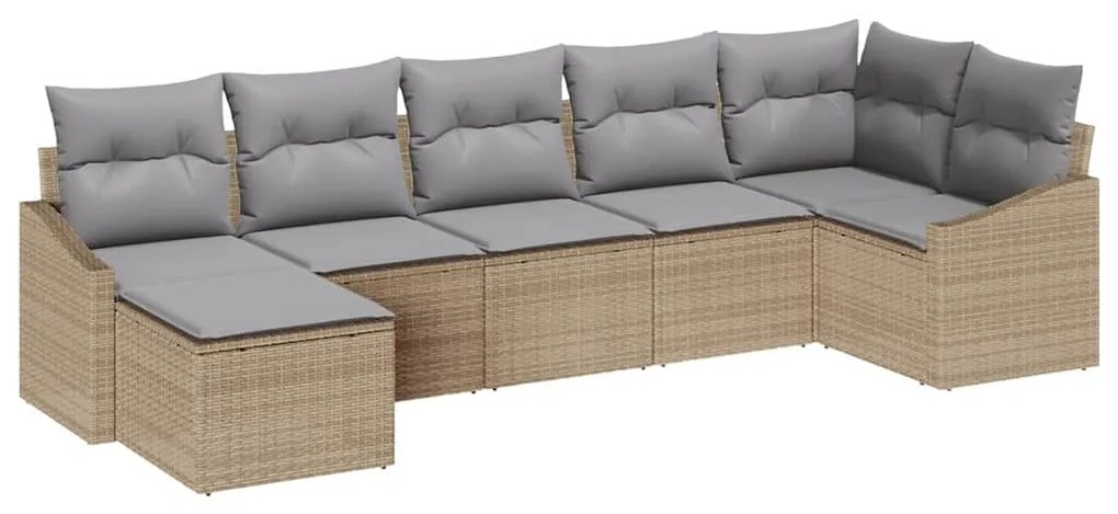 Conjunto de Sofá de Jardim de 7 Peças com Almofadas Bege em Rattan Pol