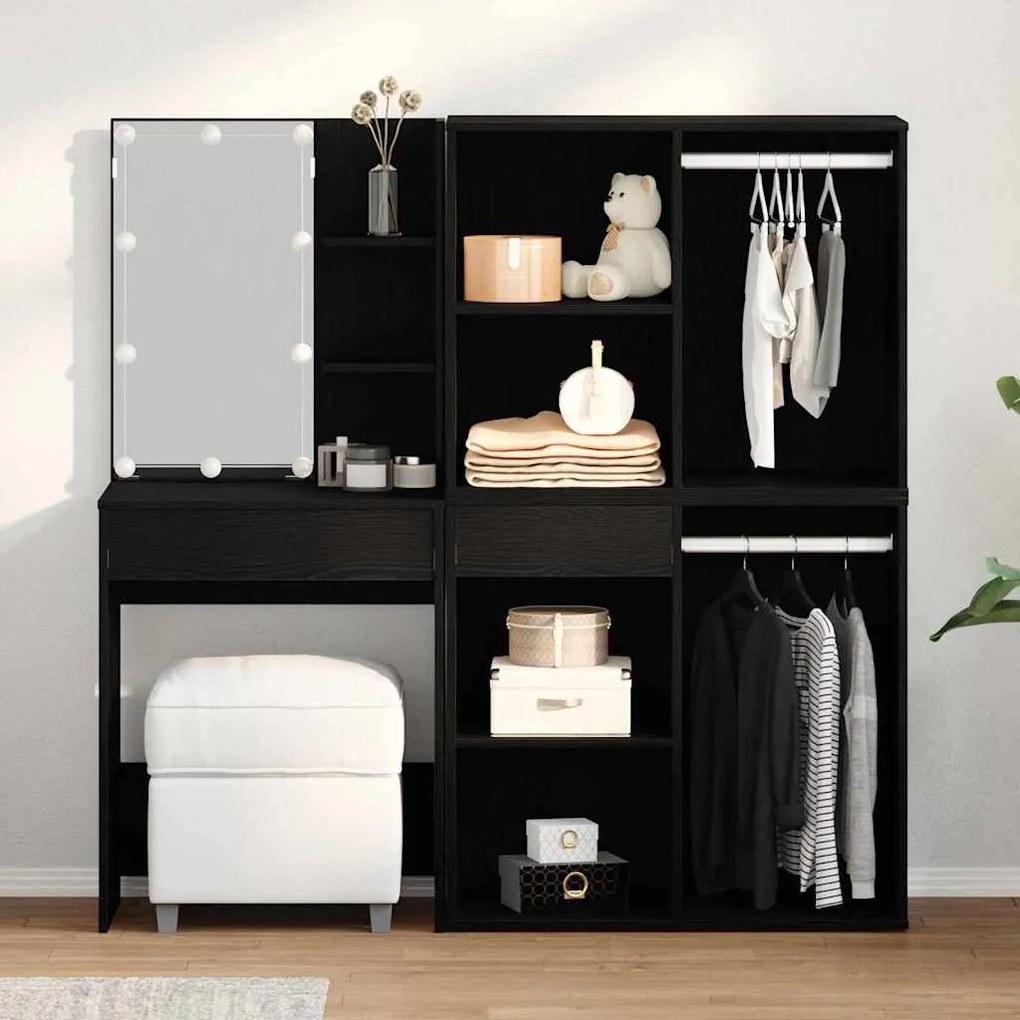 vidaXL Mesa de Maquiagem com LED Carvalho preto 140 x 40 x 140 cm