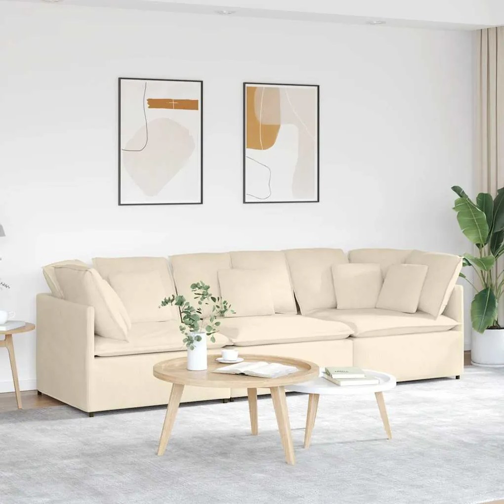 vidaXL Sofá modular com almofadas tecido corduroy creme