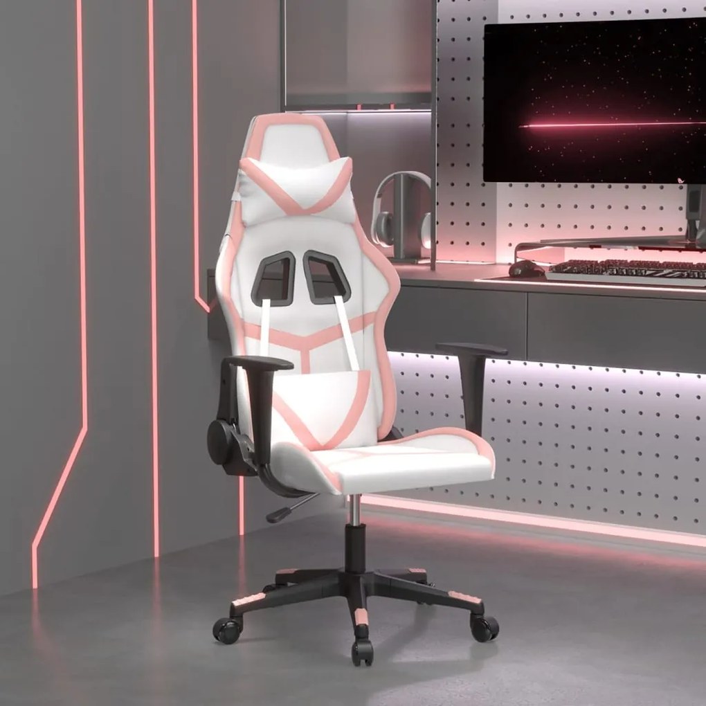 Cadeira gaming couro artificial branco e rosa