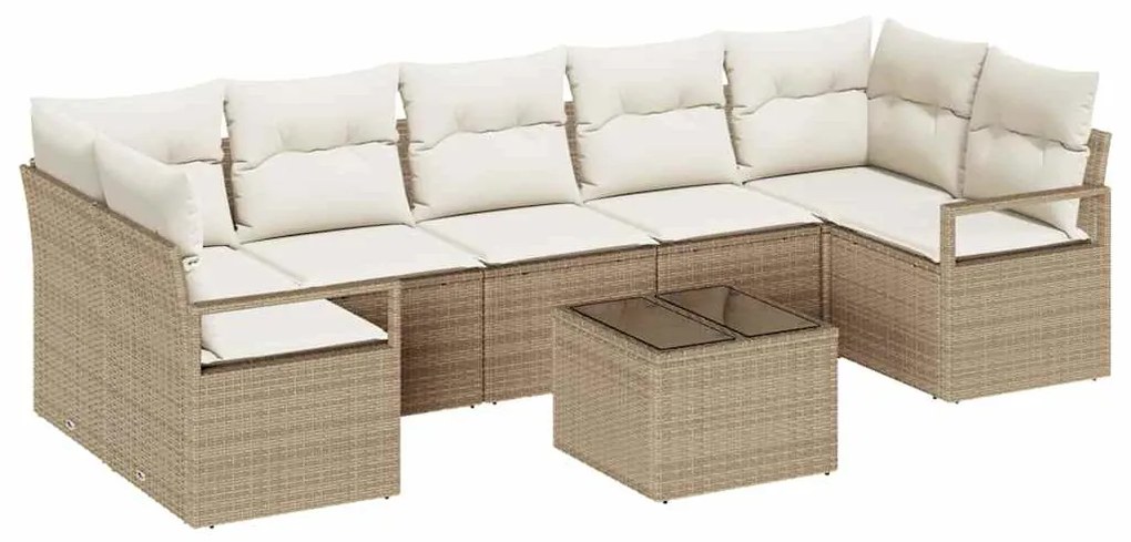 Conjunto de Sofá de Jardim vidaXL de 8 Peças com Almofadas Bege Rattan
