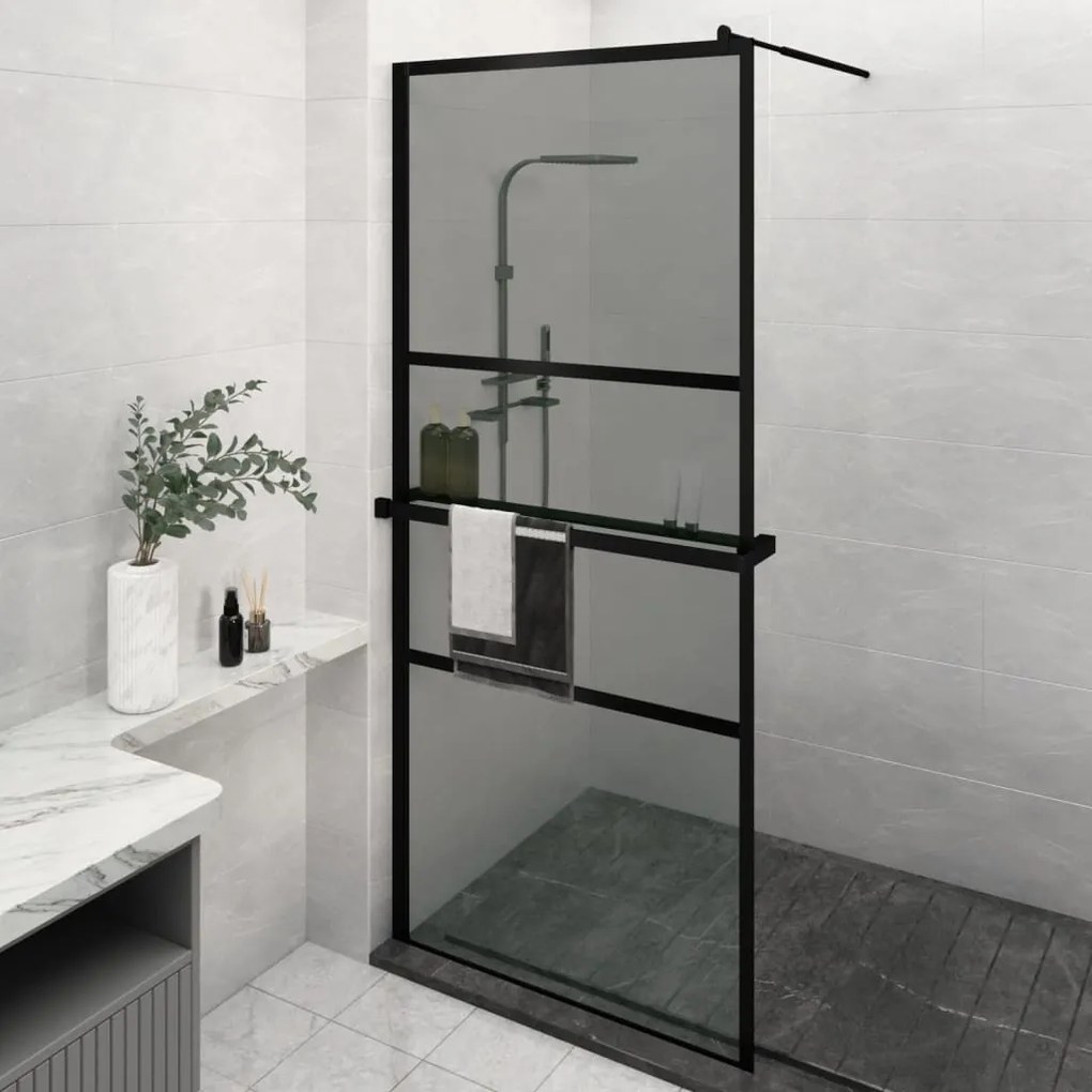 vidaXL Divisória chuveiro c/prateleira 90x195 vidro/alumínio ESG preto