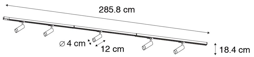 Sistema ferroviário moderno com 5 focos pretos monofásicos 3,5cm - Iconic Jeana Luxe Moderno