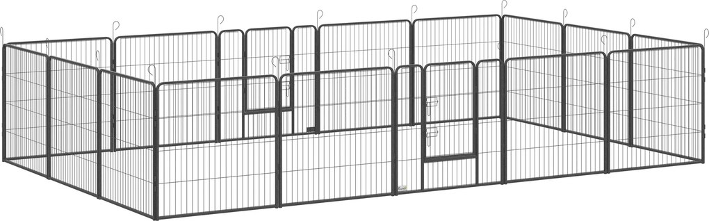 PawHut Cercado para filhotes, 16 peças parque para filhotes dobrável com porta para cães pequenos e médios, 3,2 x 3,2 x 0,8 m, Cinza | Aosom Portugal