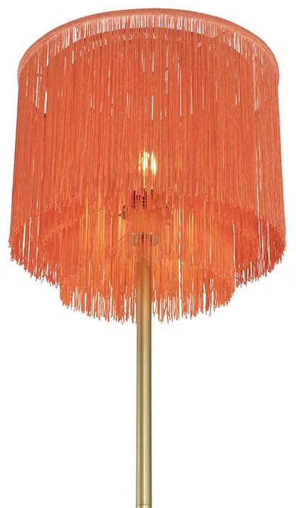 Candeeiro de pé oriental dourado com cúpula cor-de-rosa com franjas - Franxa Oriental