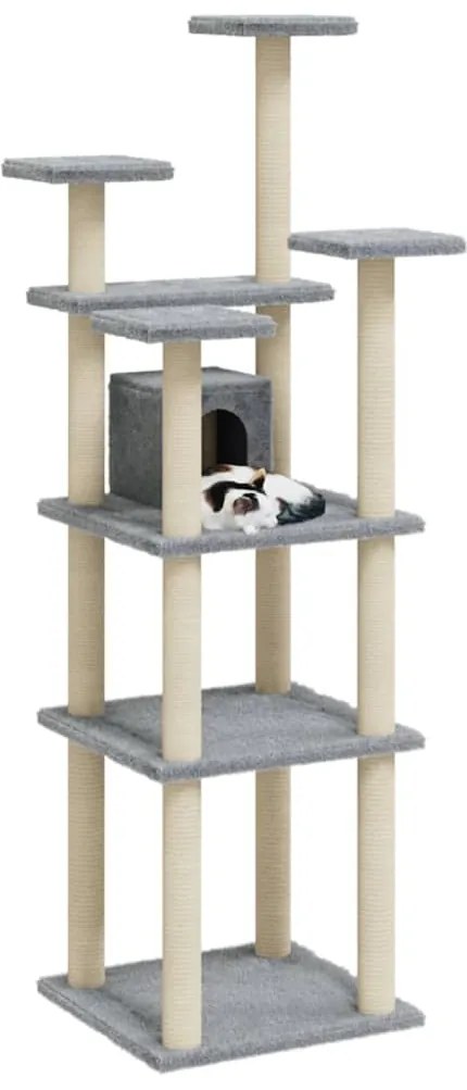 Árvore p/ gatos c/ postes arranhadores sisal 171 cm cinza-claro