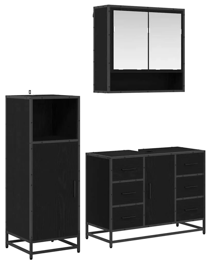 vidaXL Conjunto de Móveis para Banheiro com porta 3 pcs Carvalho Preto