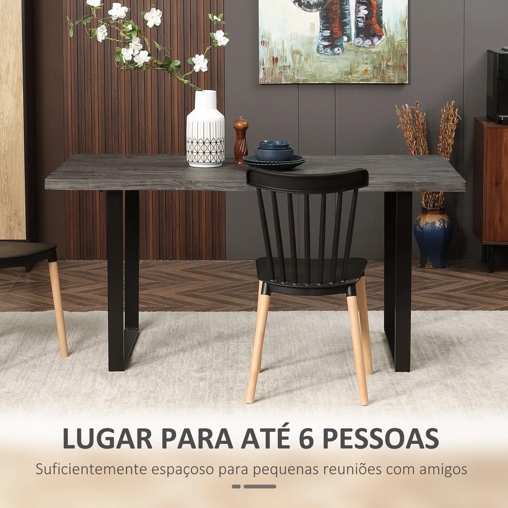 Mesa de Jantar Mesa de Cozinha Estilo Industrial com Bancada de Madeira e Pés de Aço para até 6 Pessoas Carga Máx. 50kg 160x85x75cm Cinza Escuro e Pre