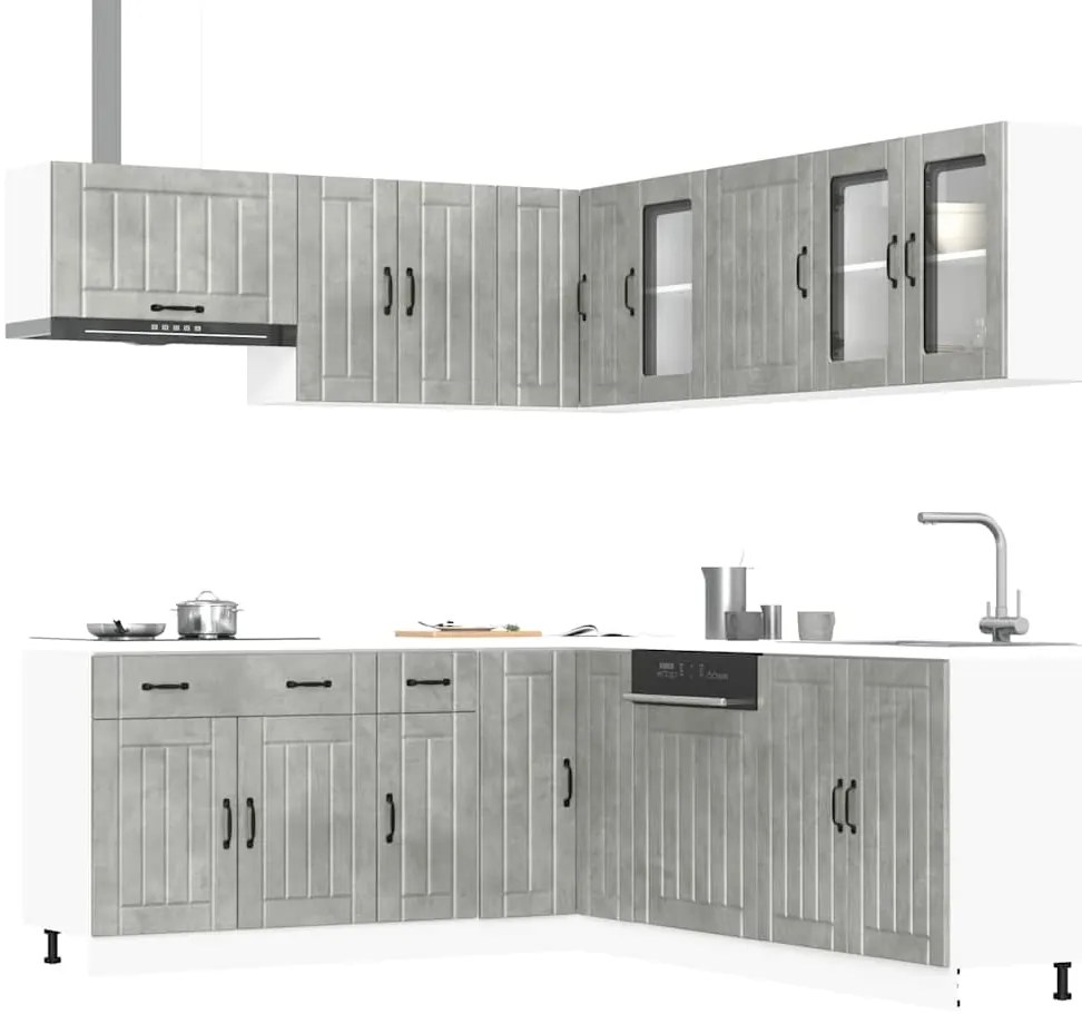 vidaXL 11 peças armário de cozinha conjunto Lucca concreto cinza