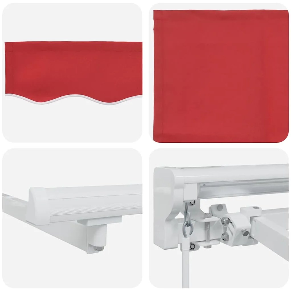 Toldo Retrátil Manual Vermelho 400x200 cm Tecido e poliéster