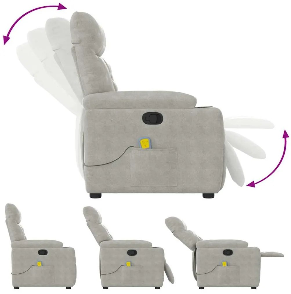 Poltrona de massagens reclinável tecido microfibra cinza-claro