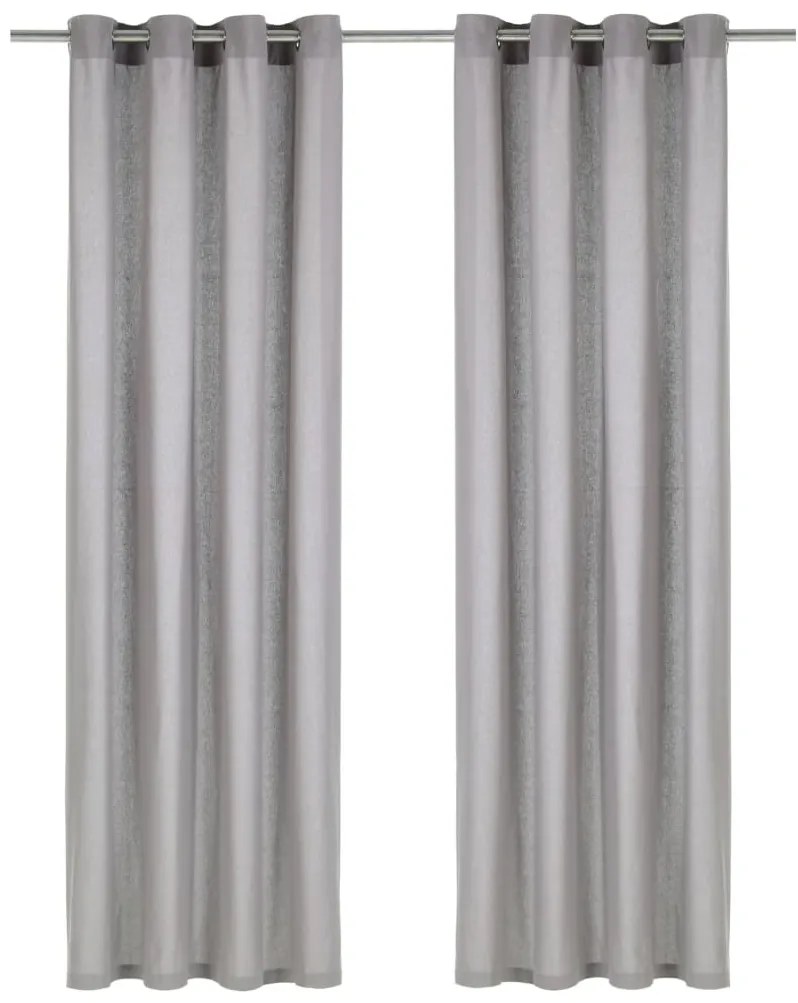 vidaXL Cortinas com argolas de metal 2 pcs algodão 140x245 cm cinzento