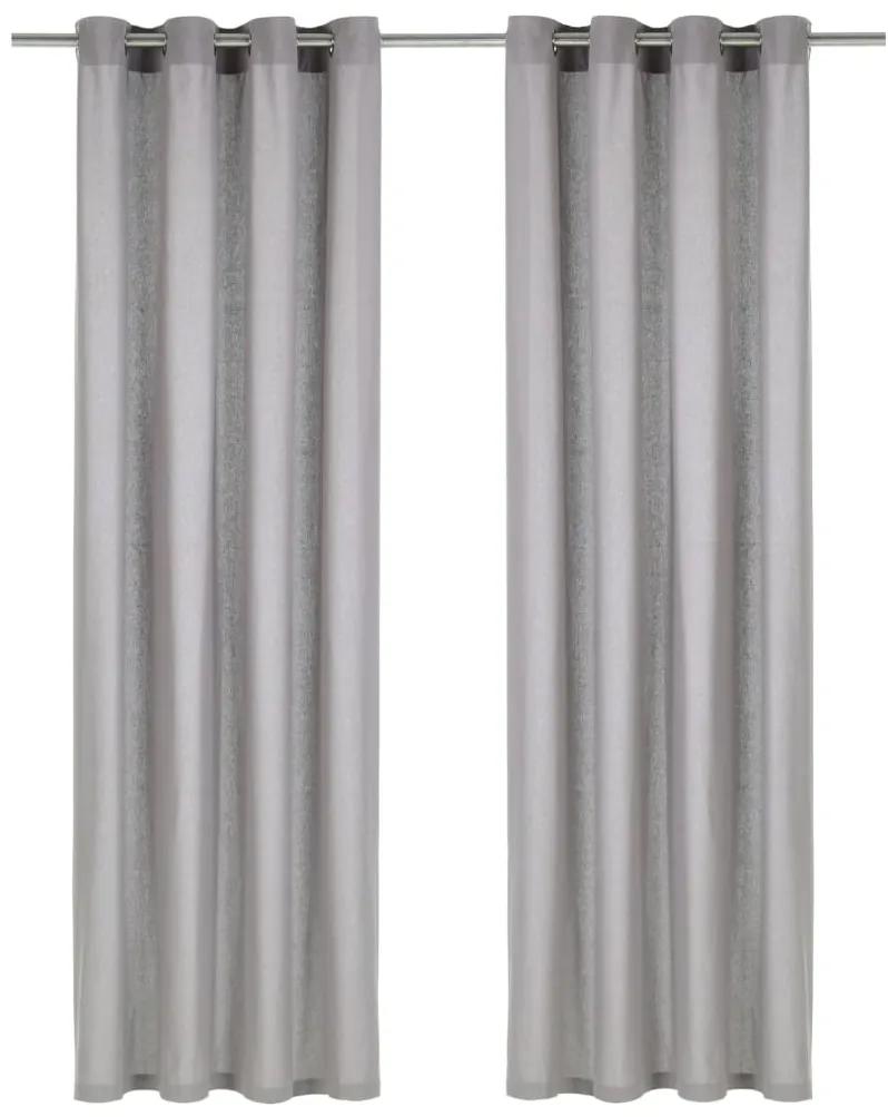 Cortinas com argolas de metal 2 pcs algodão 140x245 cm cinzento