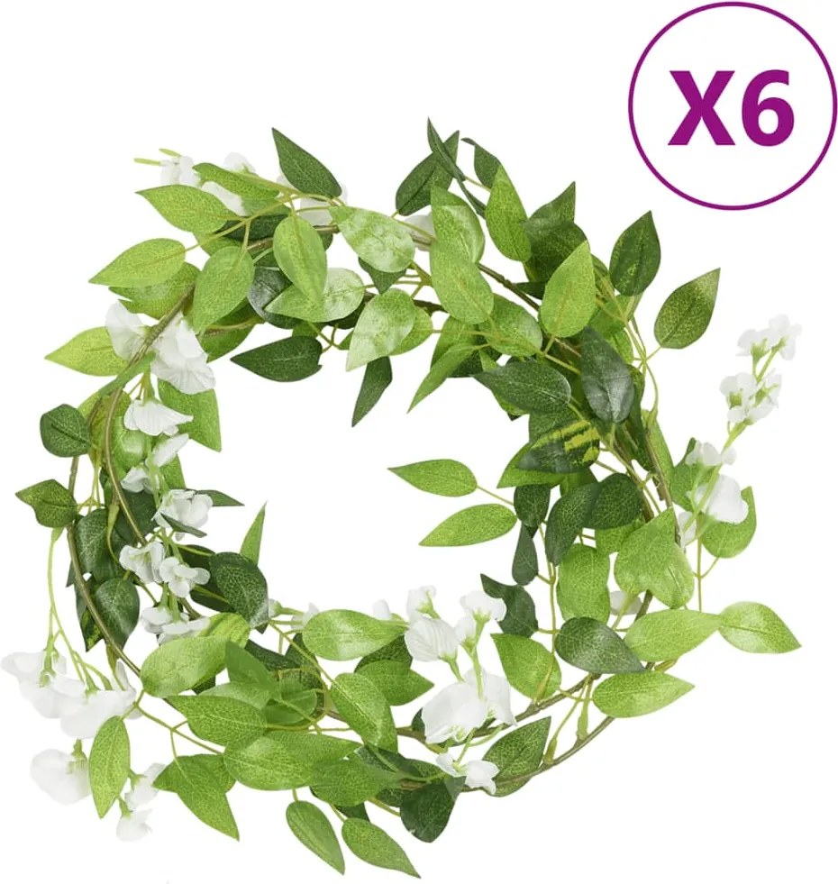 vidaXL Grinaldas de flores 6 pcs 200 cm branco