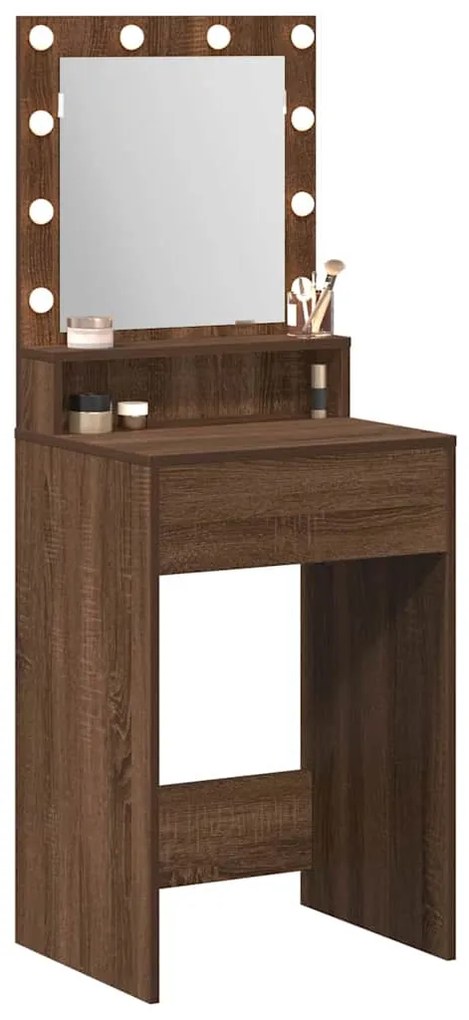 Mesa de Maquilhagem com Luzes LED - Carvalho Castanho - 50x41x135 cm