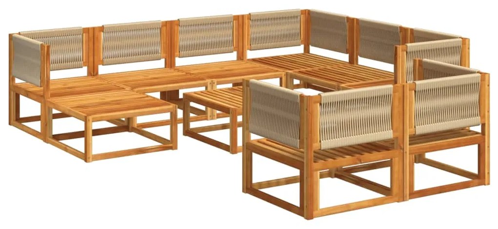 10 pcs conjunto de sofás de jardim com almofadões acácia maciça